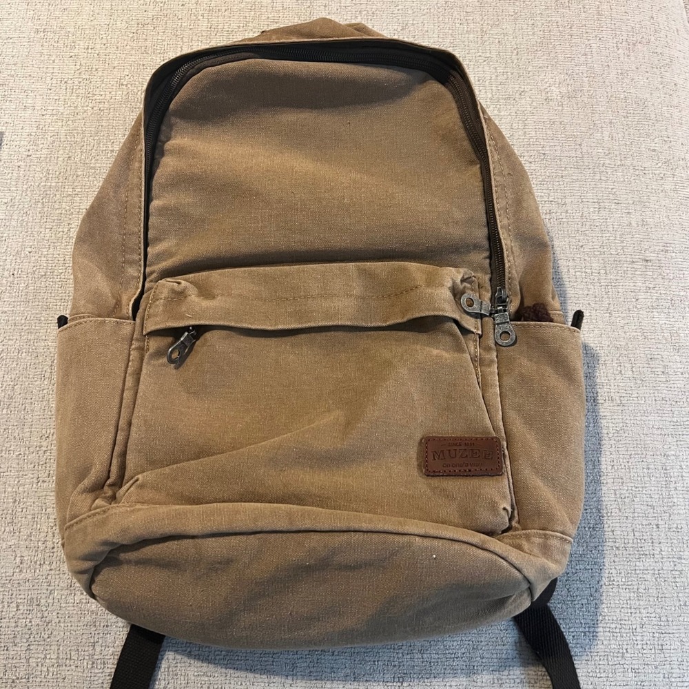 Muzee Canvas Laptop Backpack Khaki Brown USB Charging Port Travel Bag New w/Tags